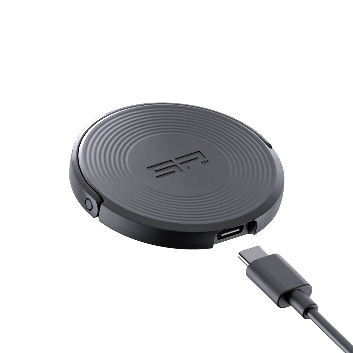 Black wireless charging pad with USB-C cable